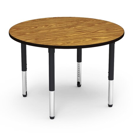 Virco 48 in. W, 48 in. L, 24-32 in. H, Medium Oak Top / Black Edge 5048RADJ
